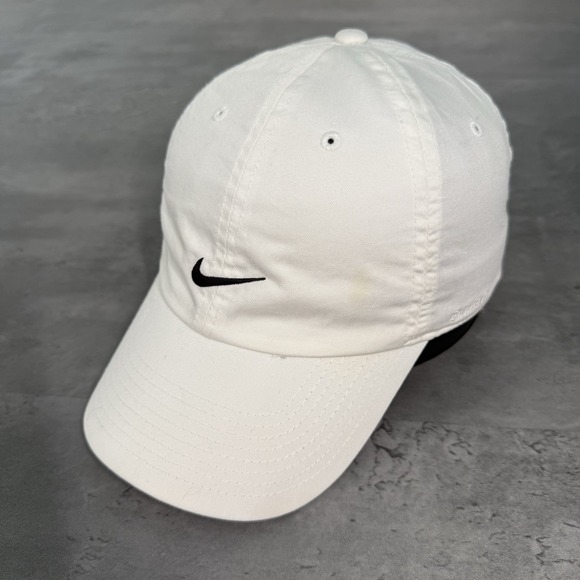 Vintage Nike Hat White Black Dri Fit Cotton Lightweight Gym Running Golf Tennis - Picture 1 of 7